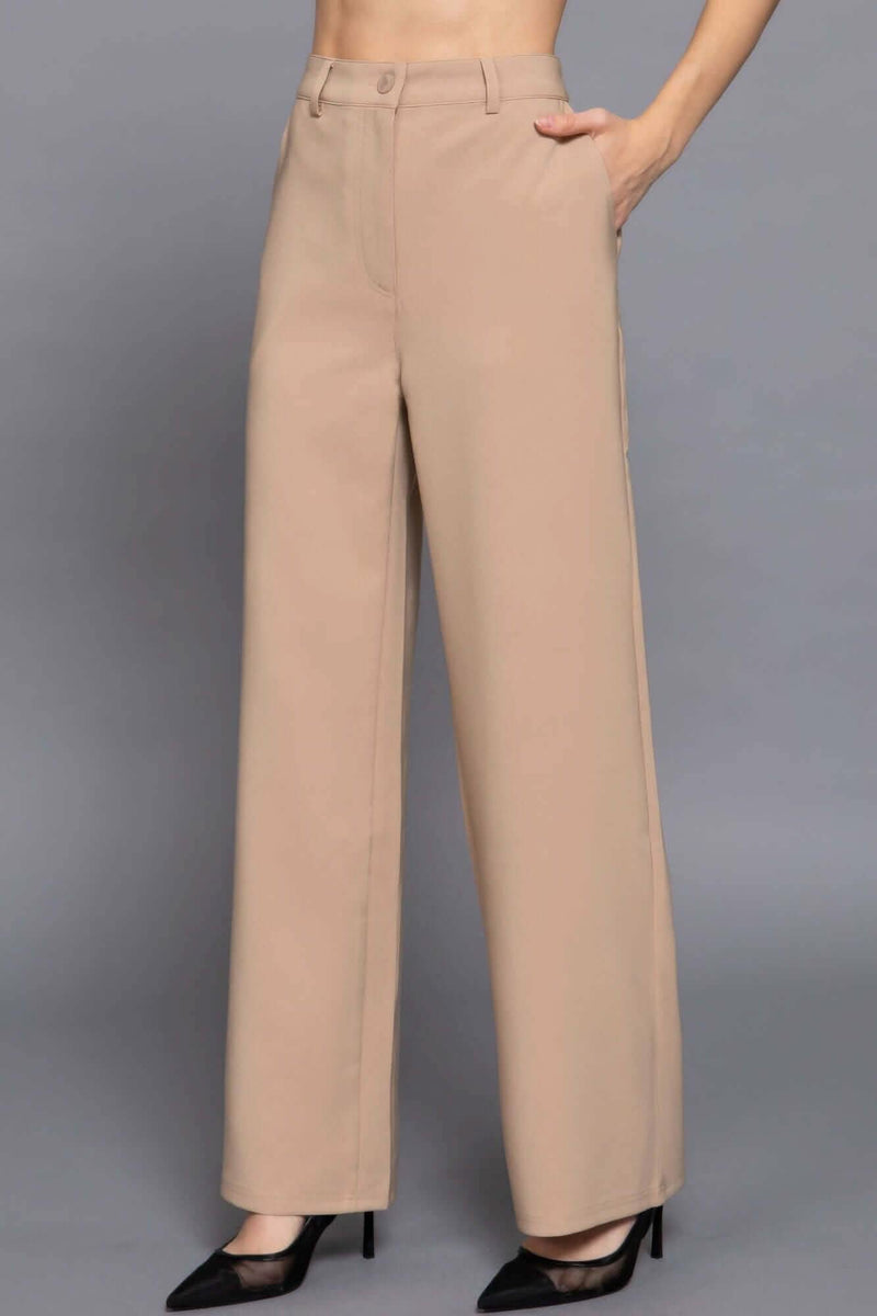 Back elastic straight woven long pants - Fit Me For 20