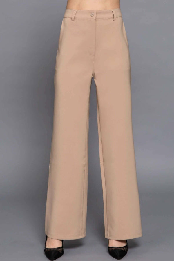 Back elastic straight woven long pants - Fit Me For 20