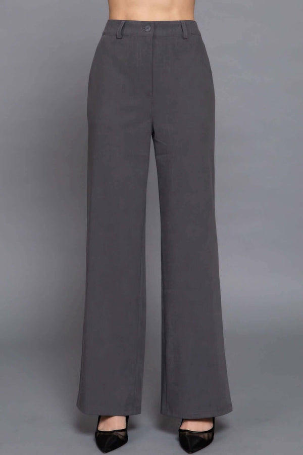 Back elastic straight woven long pants - Fit Me For 20