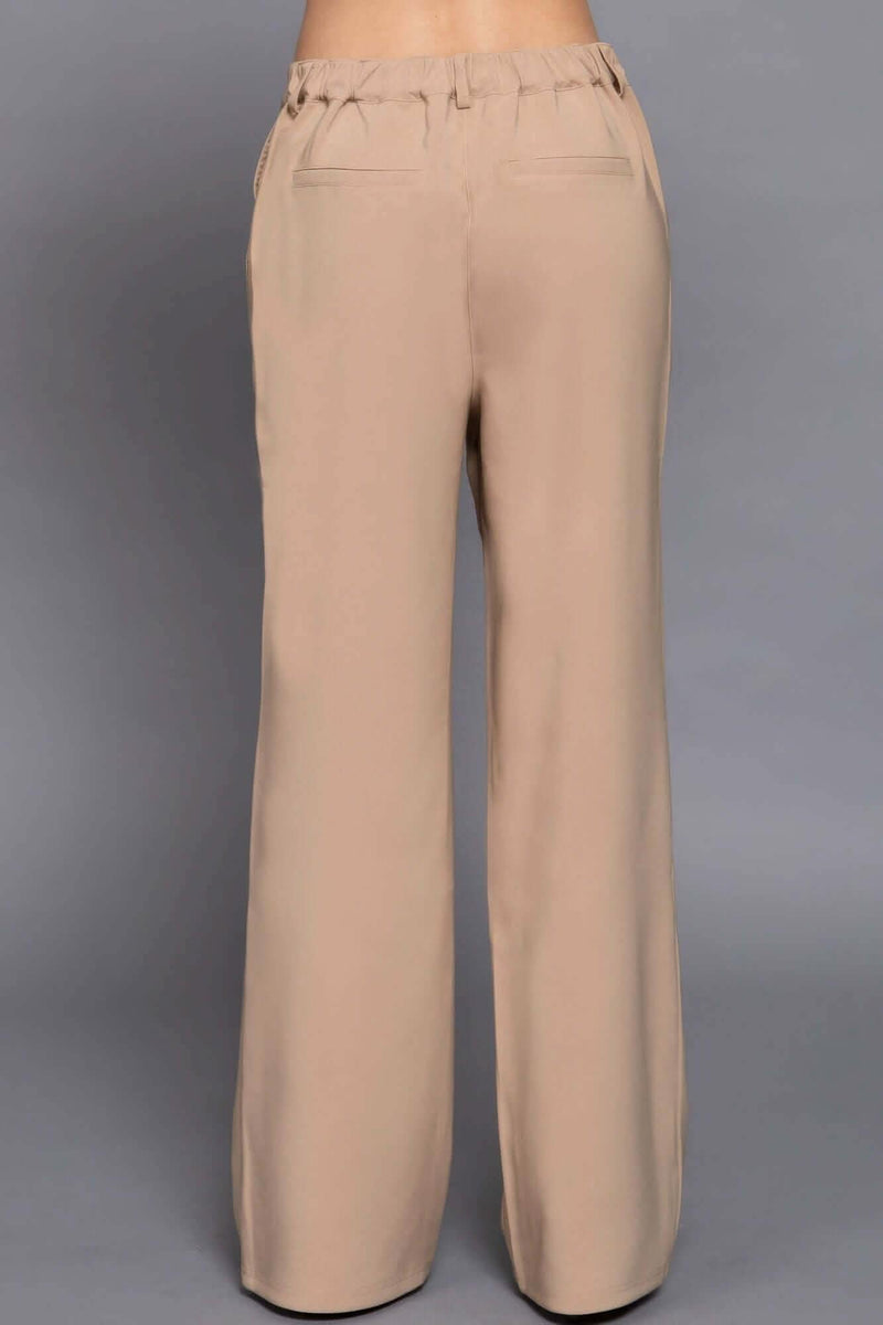 Back elastic straight woven long pants - Fit Me For 20
