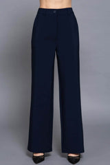 Back elastic straight woven long pants - Fit Me For 20