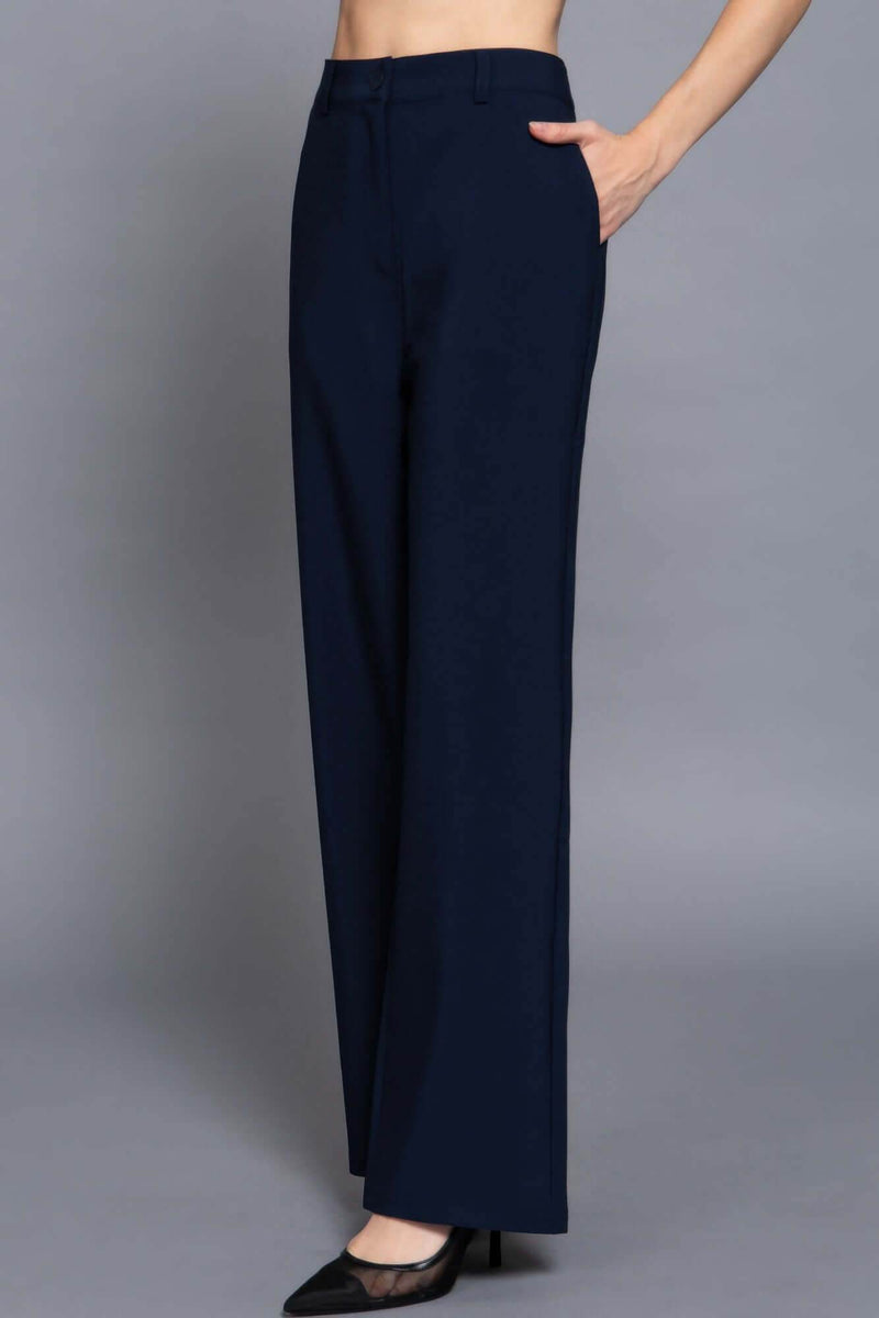 Back elastic straight woven long pants - Fit Me For 20