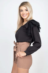 Balloon Sleeve Lace Ruffle Top - Fit Me For 20