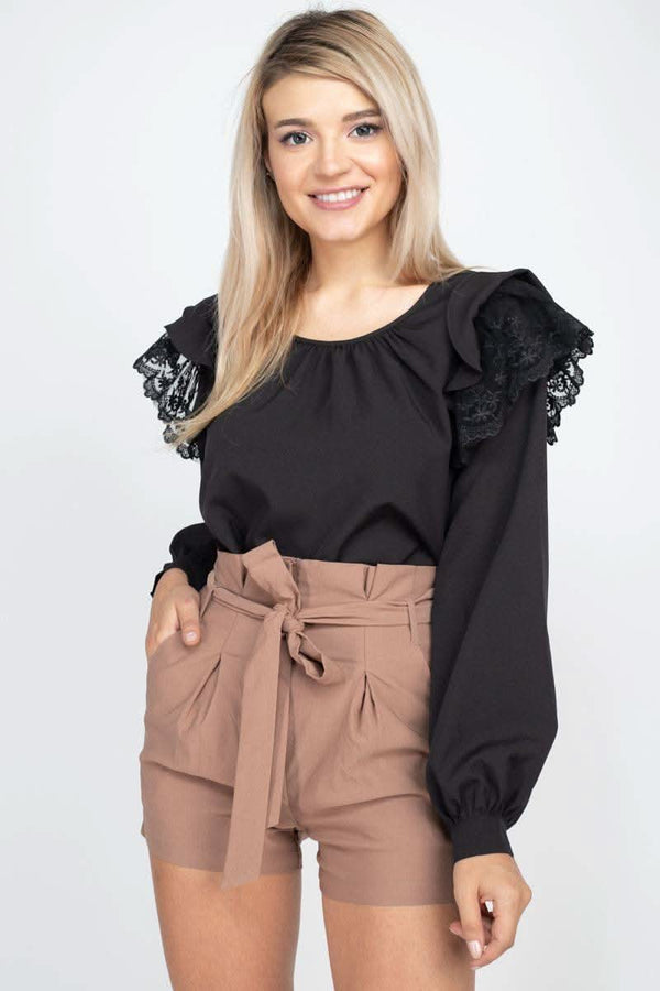 Balloon Sleeve Lace Ruffle Top - Fit Me For 20