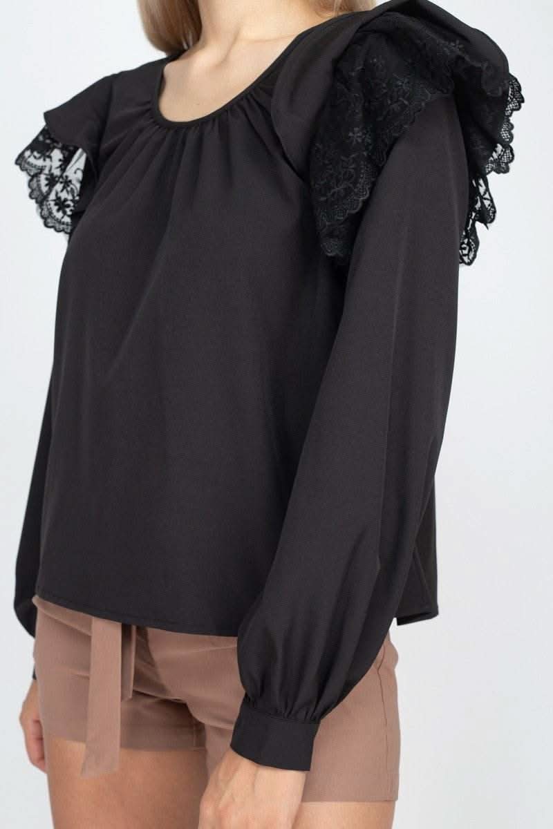 Balloon Sleeve Lace Ruffle Top - Fit Me For 20