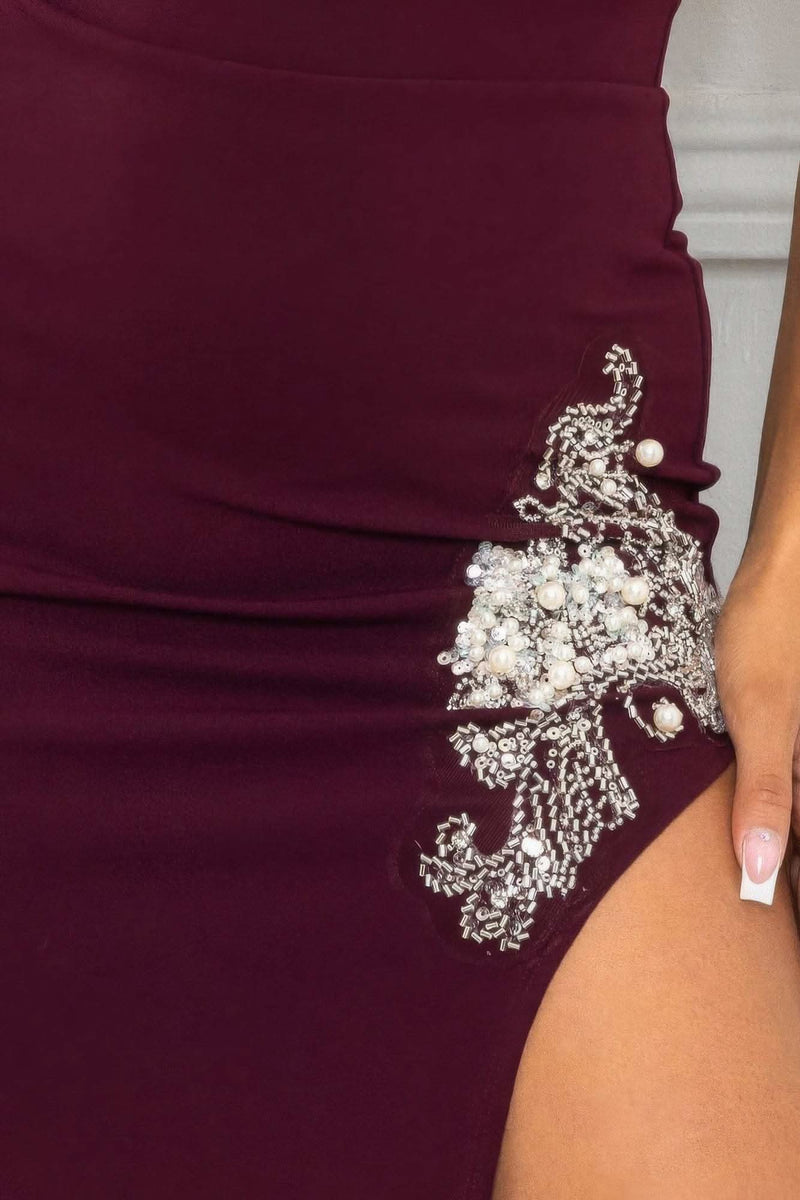 Beaded Embroidered Near Slit Detail Maxi Ddress - Fit Me For 20