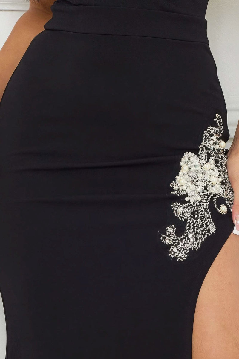 Beaded Embroidered Near Slit Detail Maxi Ddress - Fit Me For 20