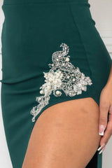 Beaded Embroidered Near Slit Detail Maxi Ddress - Fit Me For 20