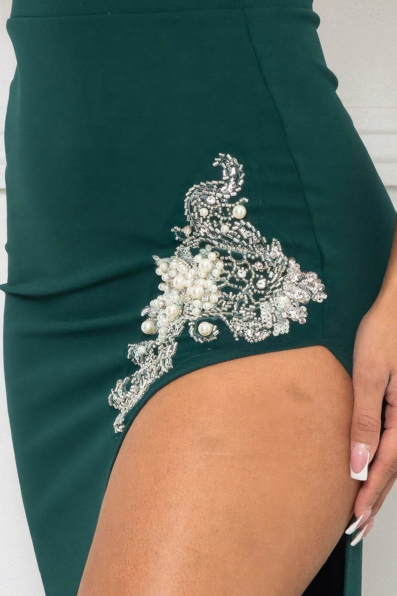 Beaded Embroidered Near Slit Detail Maxi Ddress - Fit Me For 20