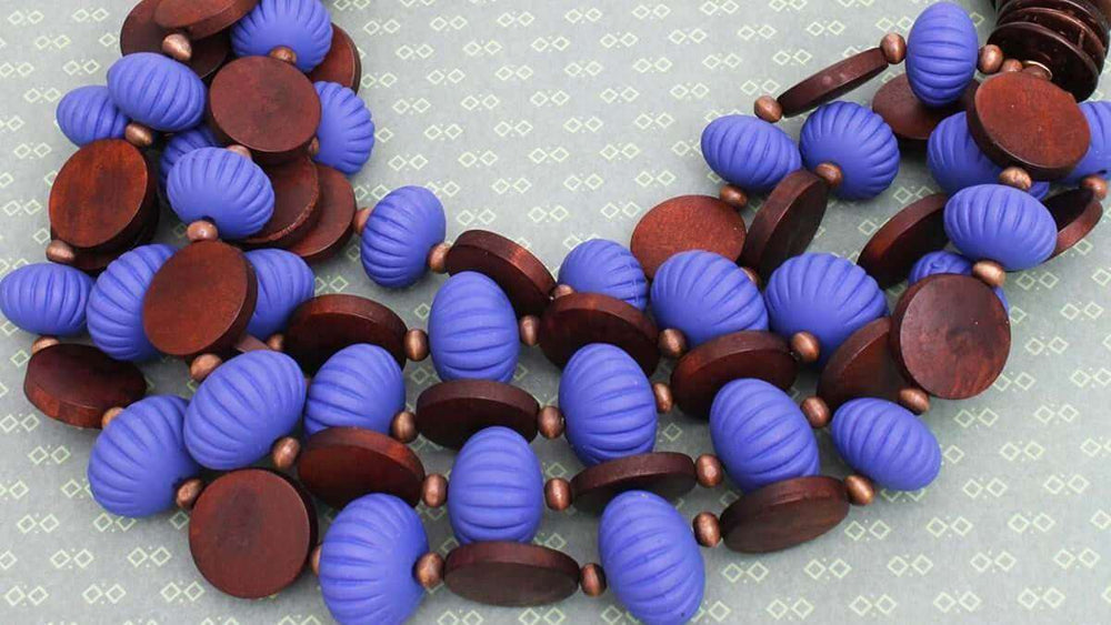 Beaded Royal Blue Coconut Wood Disc Necklace Women - Fit Me For 20