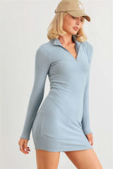 Blue Flannel Zip-up Mock Neck Mini Dress - Fit Me For 20