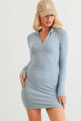 Blue Flannel Zip-up Mock Neck Mini Dress - Fit Me For 20