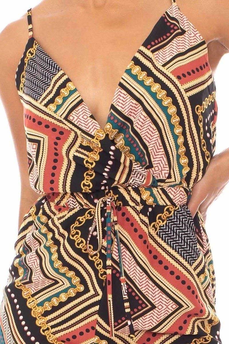 Boarder Print Wrap Drawstring Waist Jumpsuit - Fit Me For 20