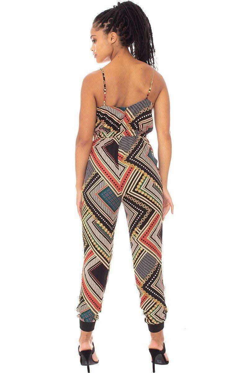 Boarder Print Wrap Drawstring Waist Jumpsuit - Fit Me For 20