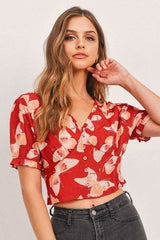 Butterfly Vneck Crop Smocked Back Waist - Fit Me For 20