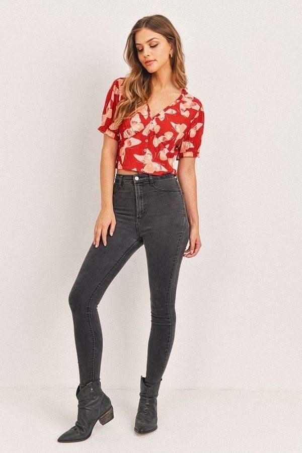 Butterfly Vneck Crop Smocked Back Waist - Fit Me For 20