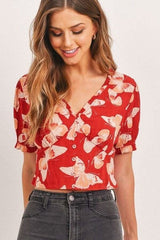 Butterfly Vneck Crop Smocked Back Waist - Fit Me For 20