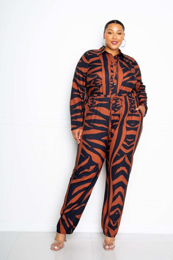 Button Up Long Sleeve Jumpsuit - Fit Me For 20