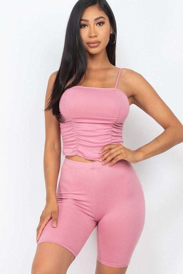 Camisole Ruched Sleeveless Top & Biker Shorts Set - Fit Me For 20