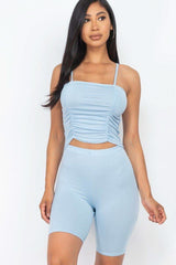 Camisole Ruched Sleeveless Top & Biker Shorts Set - Fit Me For 20