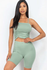 Camisole Ruched Sleeveless Top & Biker Shorts Set - Fit Me For 20