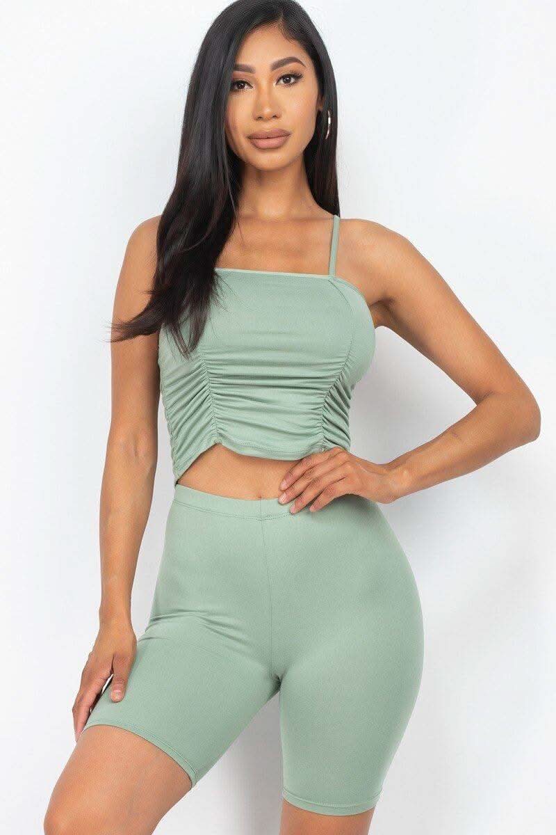 Camisole Ruched Sleeveless Top & Biker Shorts Set - Fit Me For 20