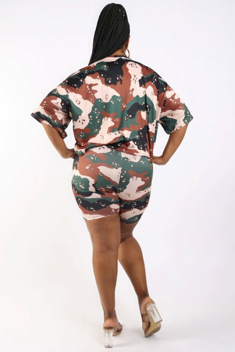 Camo Printed Crop Top And Biker Short Set - Fit Me For 20