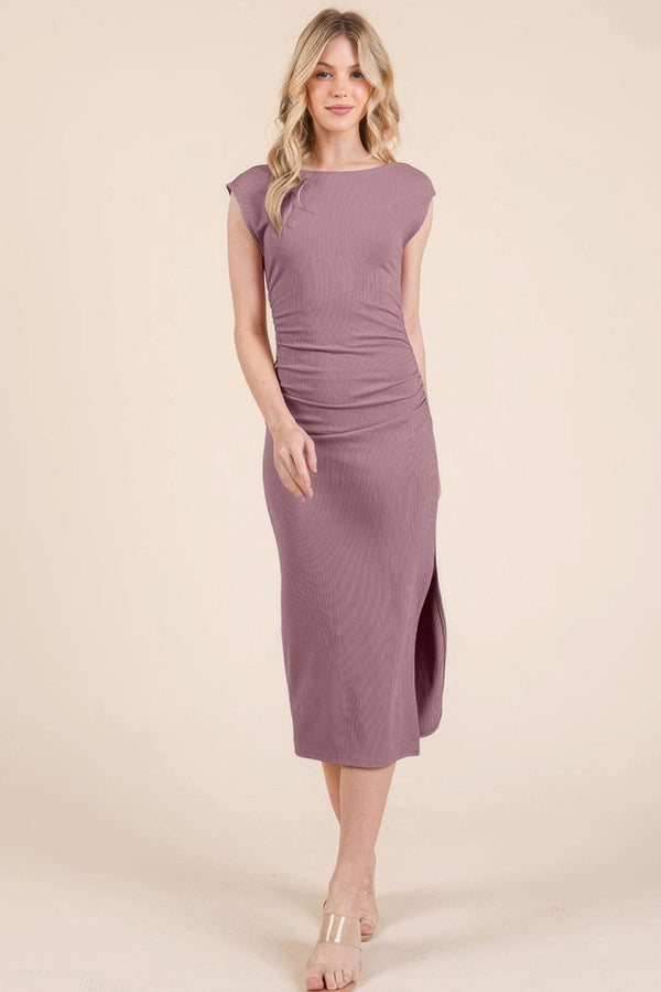 Cap Sleeve Boatneck Open Back Midi Dress - Fit Me For 20