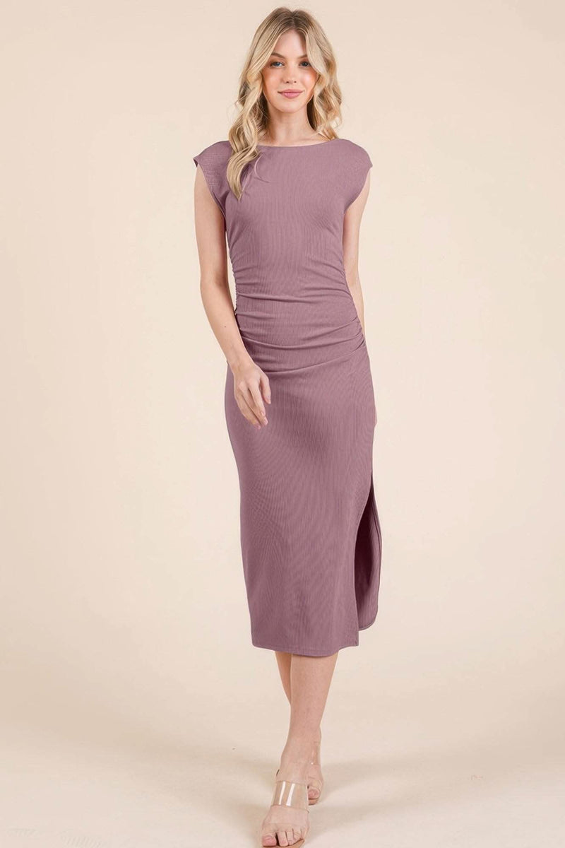 Cap Sleeve Boatneck Open Back Midi Dress - Fit Me For 20