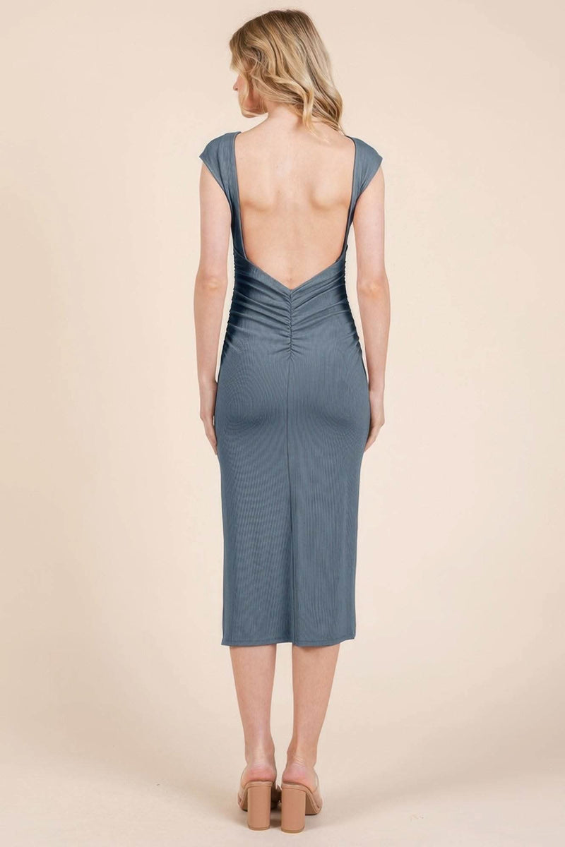 Cap Sleeve Boatneck Open Back Midi Dress - Fit Me For 20