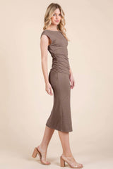 Cap Sleeve Boatneck Open Back Midi Dress - Fit Me For 20