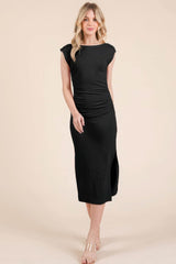 Cap Sleeve Boatneck Open Back Midi Dress - Fit Me For 20
