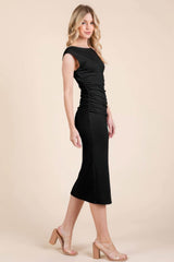 Cap Sleeve Boatneck Open Back Midi Dress - Fit Me For 20