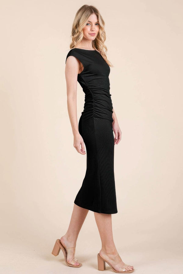 Cap Sleeve Boatneck Open Back Midi Dress - Fit Me For 20