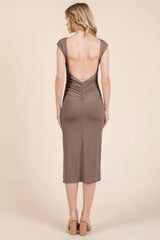 Cap Sleeve Boatneck Open Back Midi Dress - Fit Me For 20