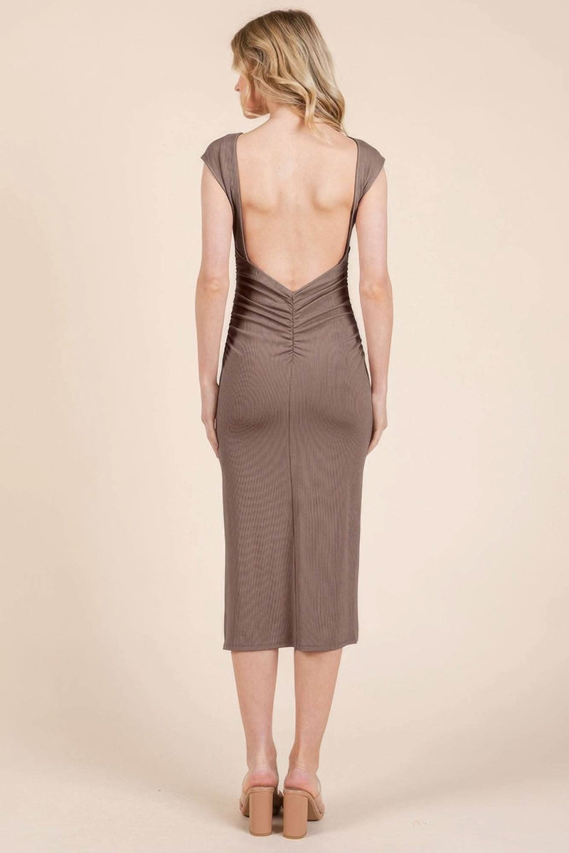Cap Sleeve Boatneck Open Back Midi Dress - Fit Me For 20