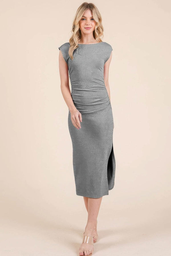 Cap Sleeve Boatneck Open Back Midi Dress - Fit Me For 20