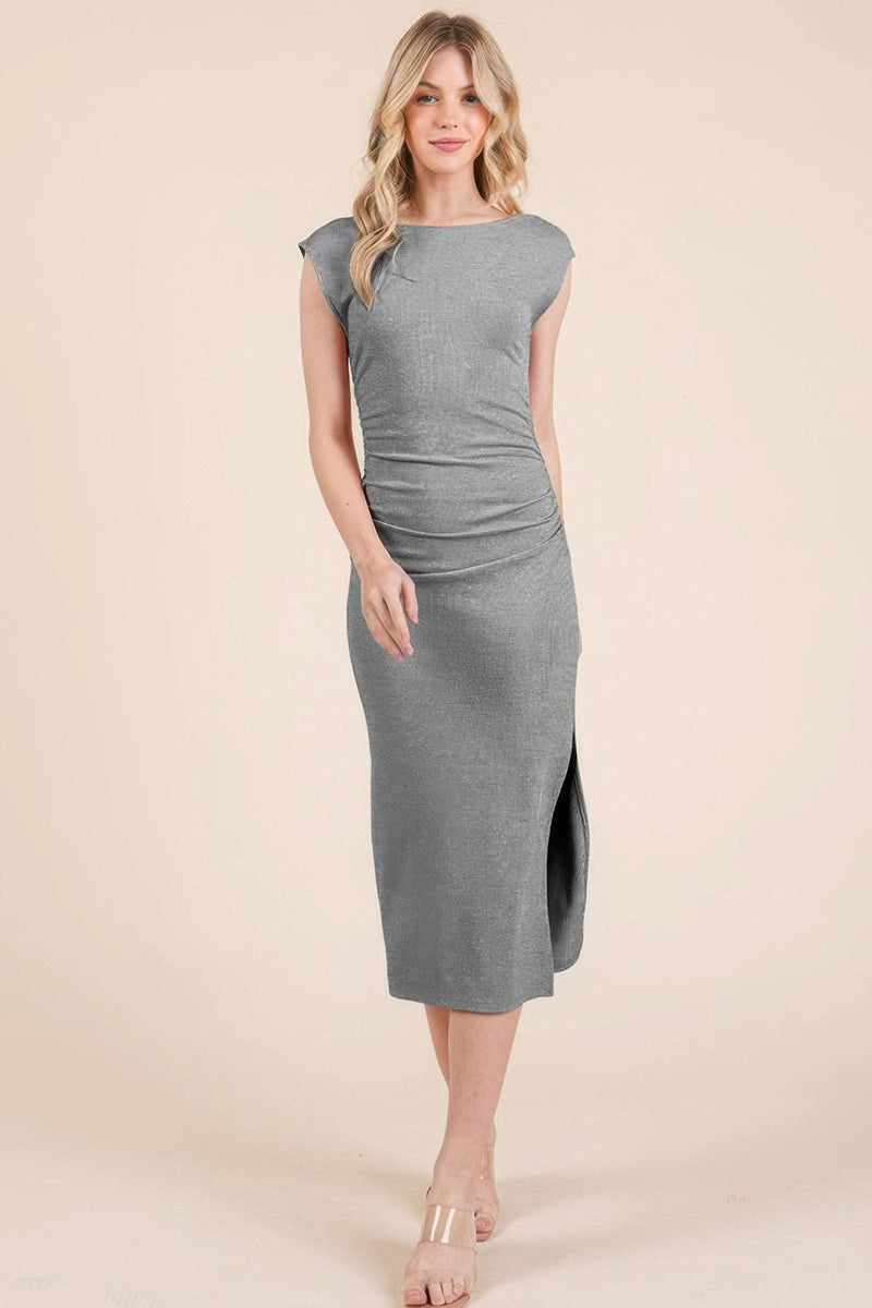 Cap Sleeve Boatneck Open Back Midi Dress - Fit Me For 20