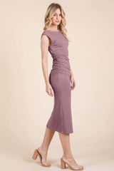 Cap Sleeve Boatneck Open Back Midi Dress - Fit Me For 20