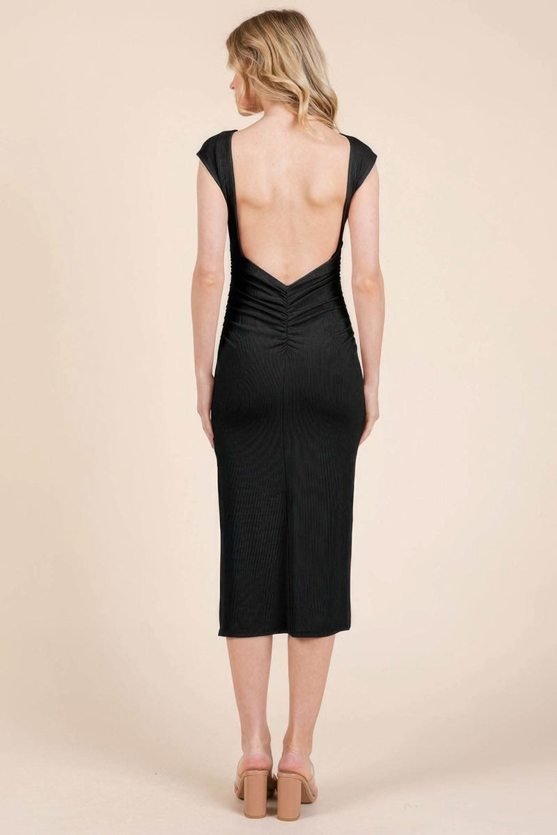 Cap Sleeve Boatneck Open Back Midi Dress - Fit Me For 20