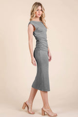 Cap Sleeve Boatneck Open Back Midi Dress - Fit Me For 20