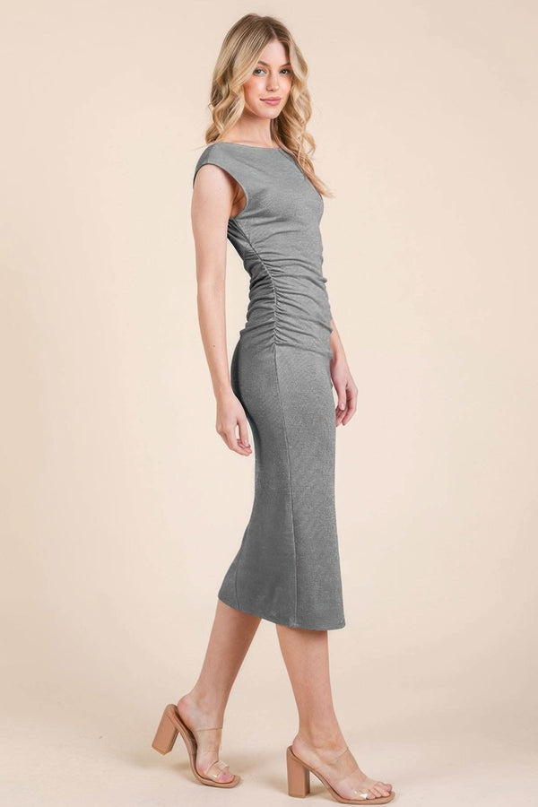 Cap Sleeve Boatneck Open Back Midi Dress - Fit Me For 20