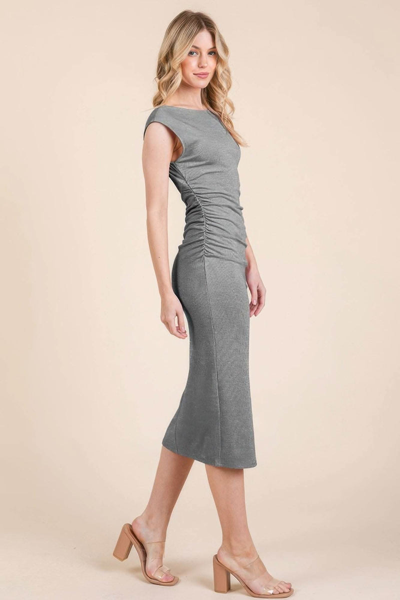 Cap Sleeve Boatneck Open Back Midi Dress - Fit Me For 20