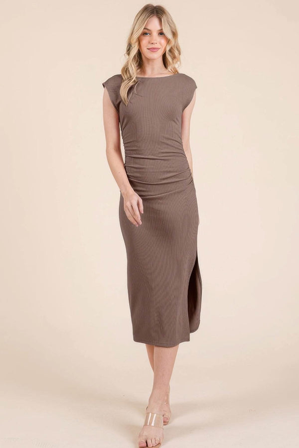 Cap Sleeve Boatneck Open Back Midi Dress - Fit Me For 20