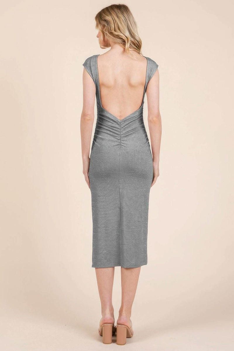 Cap Sleeve Boatneck Open Back Midi Dress - Fit Me For 20
