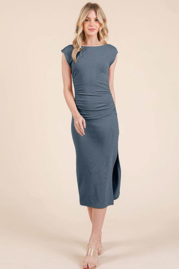 Cap Sleeve Boatneck Open Back Midi Dress - Fit Me For 20
