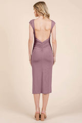 Cap Sleeve Boatneck Open Back Midi Dress - Fit Me For 20