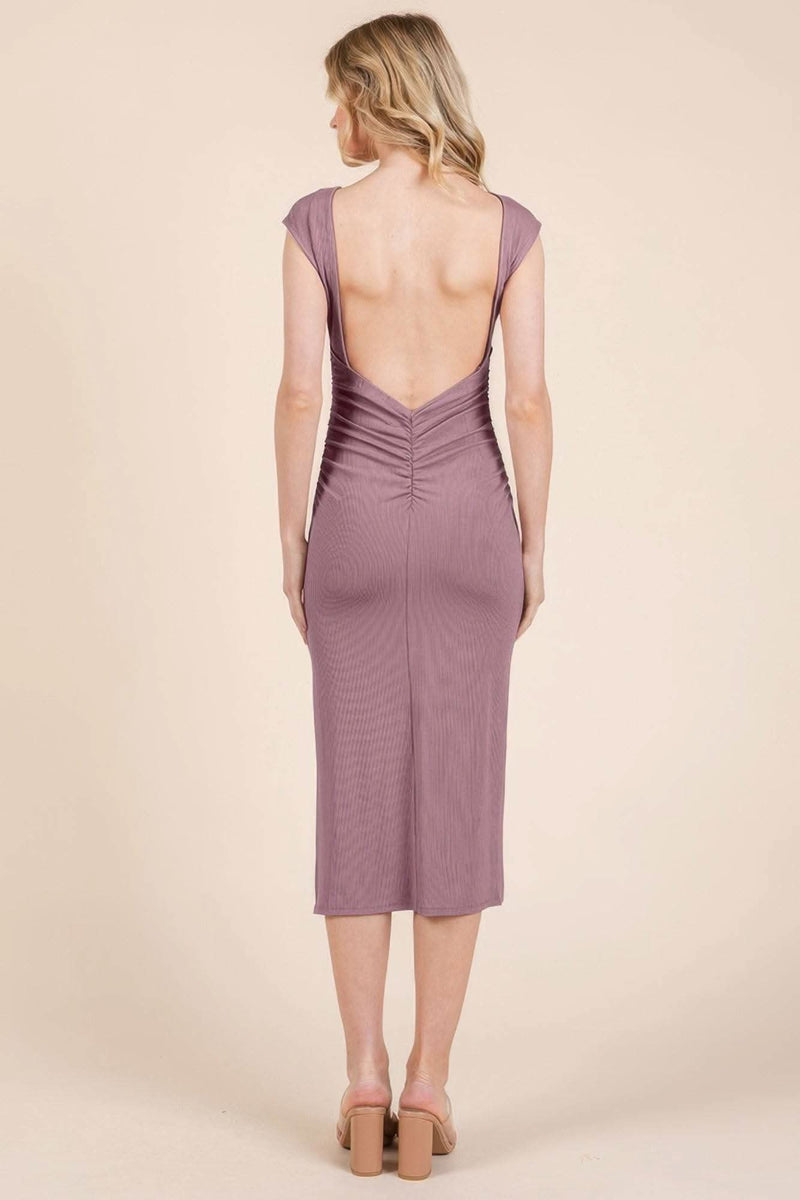 Cap Sleeve Boatneck Open Back Midi Dress - Fit Me For 20