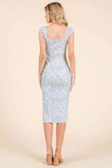 Cap Sleeve Shirred Printed Midi Dress W/ Side Slit - Fit Me For 20
