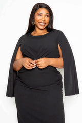 Cape Sleeve Dress With Knot Detail - Fit Me For 20